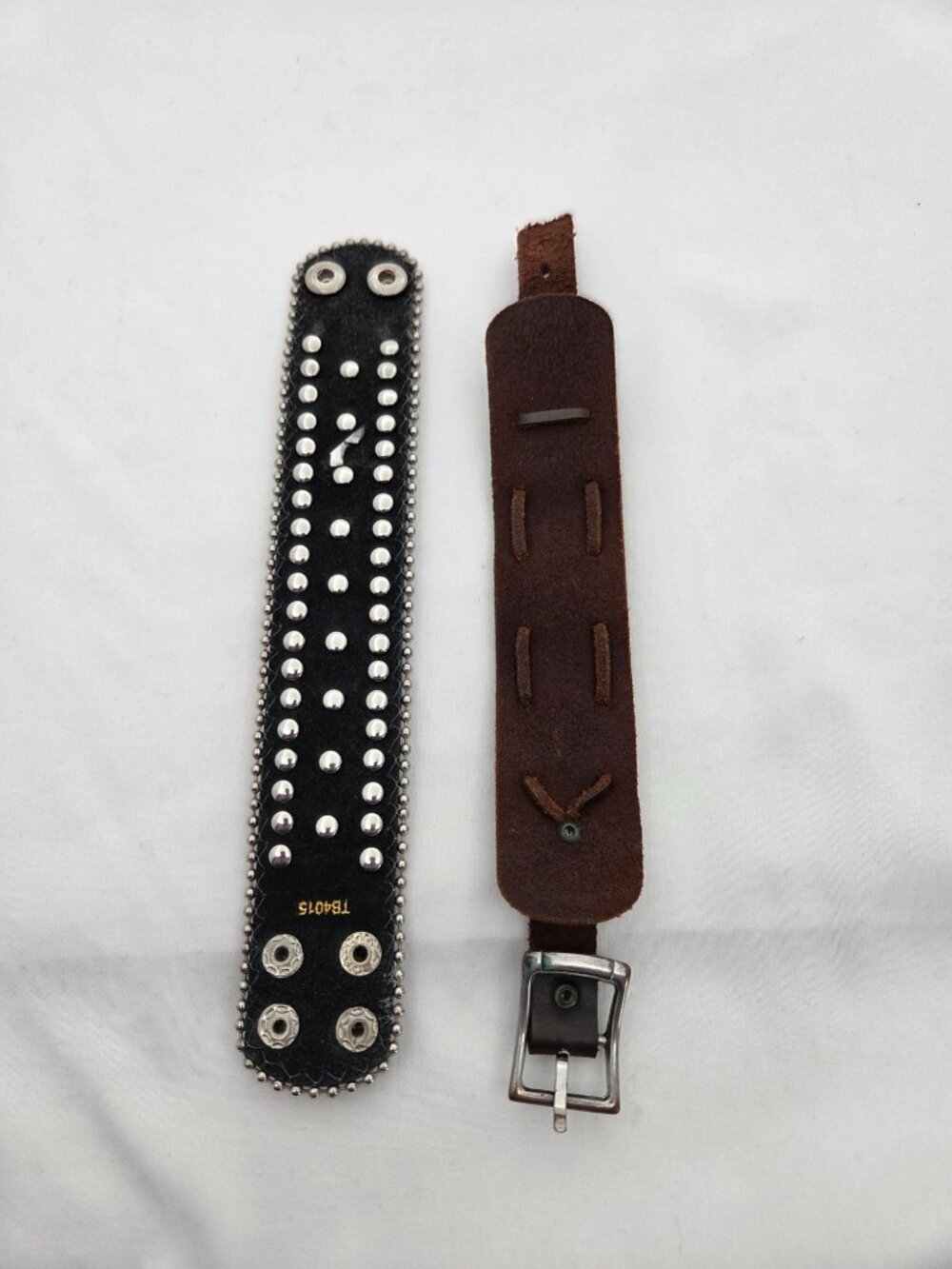 Vintage Biker Chic Leather & Suede Cuff Bracelet Duo - Studded & Buckled - Picture 3 of 7